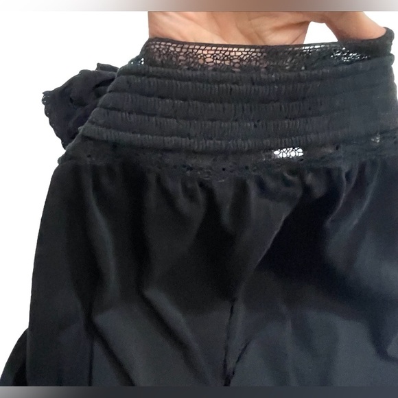 Loft Black Smocked Ruffle Lace Sleeved Blouse Women’s Size Small Bohemian Top - Picture 12 of 16